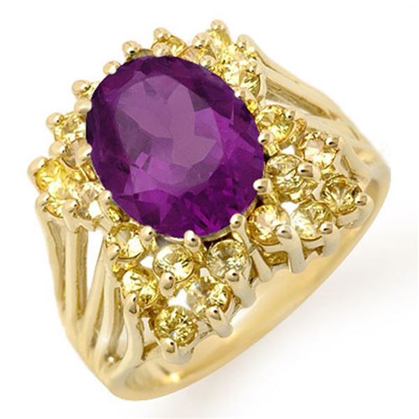 5.0 ctw Yellow Sapphire & Amethyst Ring 10k Yellow Gold - REF-40R9K