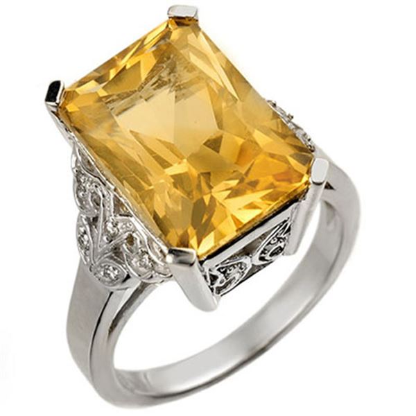 9.20 ctw Citrine & Diamond Ring 14k White Gold - REF-40X4A