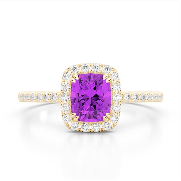 1.25 ctw Amethyst & Micro Pave VS/SI Diamond Certified Ring 10k Yellow Gold - REF-25G9W