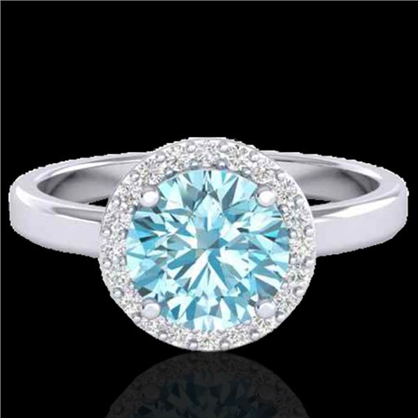 2 ctw Sky Blue Topaz & Halo VS/SI Diamond Micro Ring 18k White Gold - REF-37Y6X