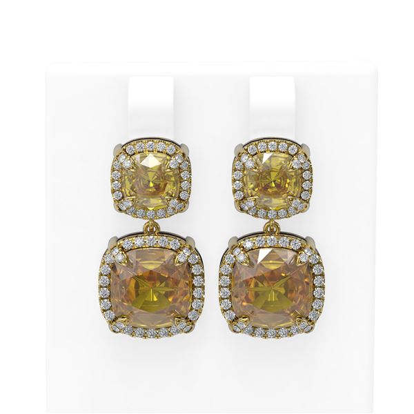 16.23 ctw Citrine & Diamond Earrings 18K Yellow Gold - REF-178N2F