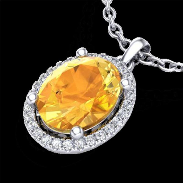 2.50 ctw Citrine & Micro Pave VS/SI Diamond Necklace 18k White Gold - REF-36K6Y