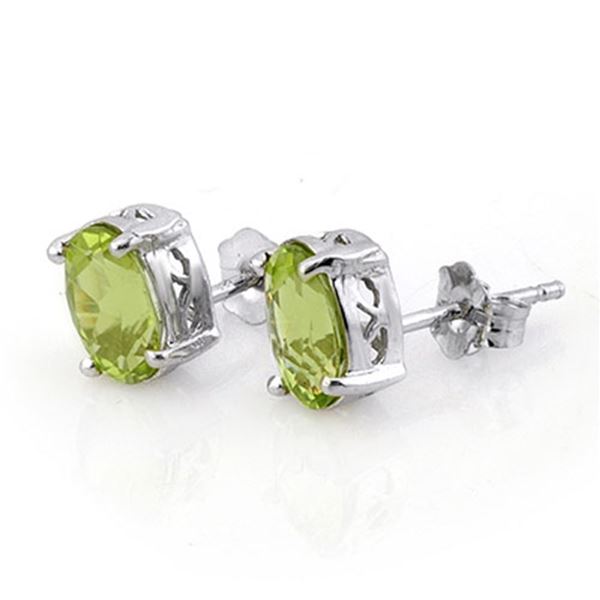 2.0 ctw Peridot Solitaire Stud Earrings 14k White Gold - REF-17X5A