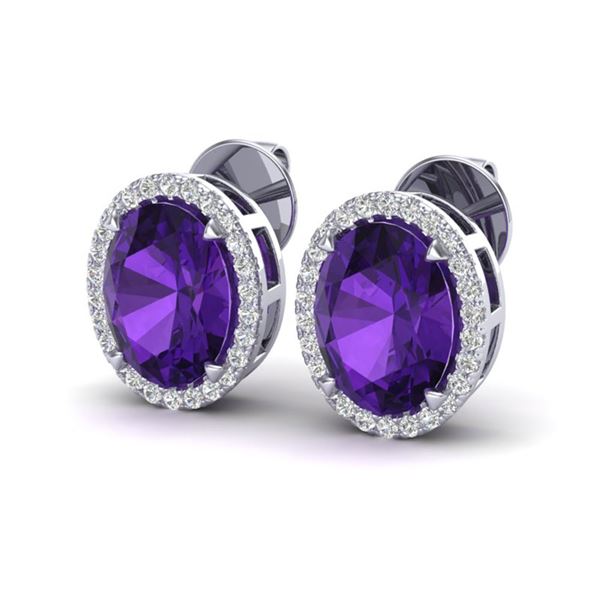 5.50 ctw Amethyst & Micro VS/SI Diamond Halo Earrings 18k White Gold - REF-49F2M