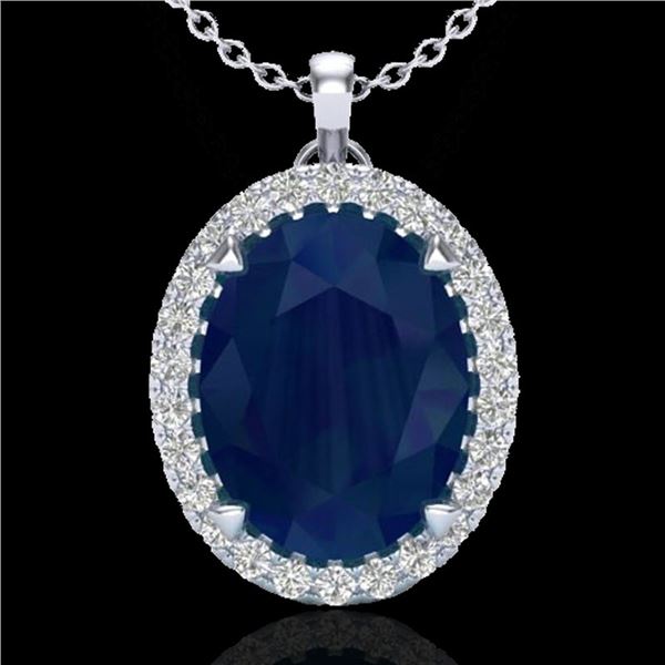 2.75 ctw Sapphire & Micro VS/SI Diamond Halo Necklace 18k White Gold - REF-40G9W