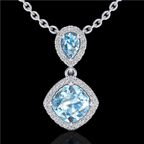 3.50 ctw Sky Blue Topaz & Micro VS/SI Diamond Necklace 10k White Gold - REF-33N8F