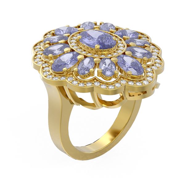 7.59 ctw Tanzanite & Diamond Ring 18K Yellow Gold - REF-167M6G