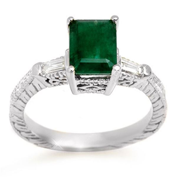 2.45 ctw Emerald & Diamond Ring 14k White Gold - REF-49N5F