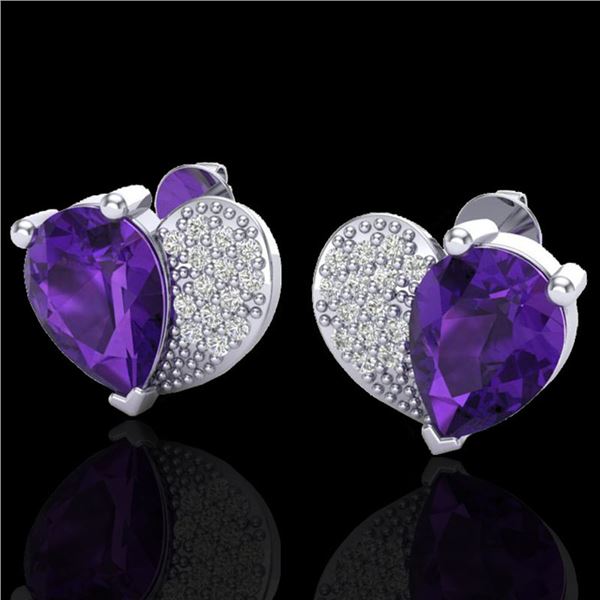 2.50 ctw Amethyst & Micro Pave VS/SI Diamond Earrings 10k White Gold - REF-22H5R