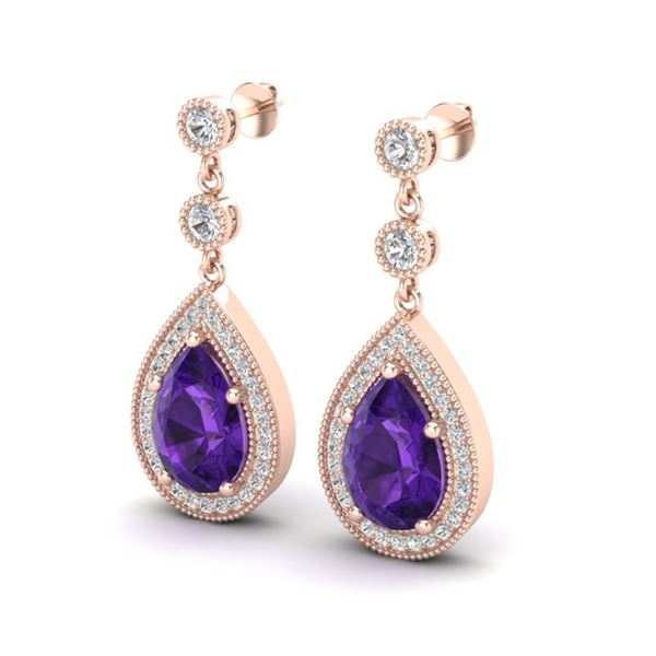 4.50 ctw Amethyst & Micro Pave VS/SI Diamond Earrings 14k Rose Gold - REF-47A9N