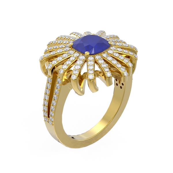 3.35 ctw Sapphire & Diamond Ring 18K Yellow Gold - REF-180N2F