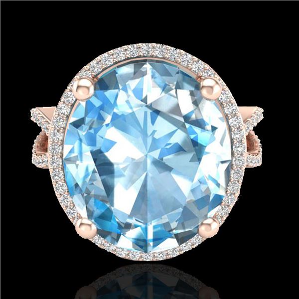 12 ctw Sky Blue Topaz & Micro Pave VS/SI Diamond Ring 14k Rose Gold - REF-51R8K