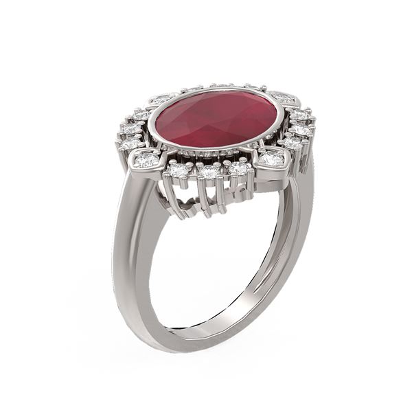 4.54 ctw Ruby & Diamond Ring 18K White Gold - REF-154X5A