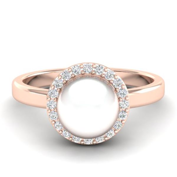 0.25 ctw Micro Pave VS/SI Diamond Certified & Pearl Ring 14k Rose Gold - REF-30R8K