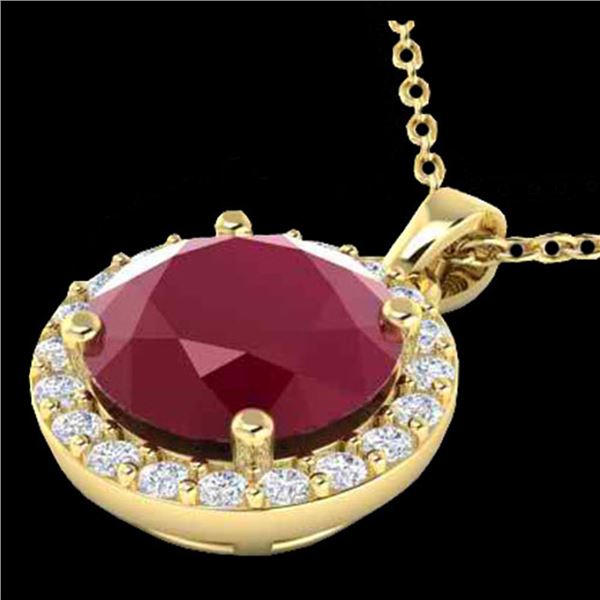 2 ctw Ruby & Halo VS/SI Diamond Micro Pave Necklace 18k Yellow Gold - REF-34W4H