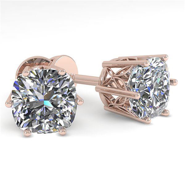 1.0 ctw VS/SI Cut Cushion Diamond Stud Earrings 18k Rose Gold - REF-147G2W