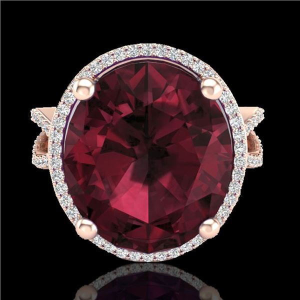 10 ctw Garnet & Micro Pave VS/SI Diamond Certified Ring 14k Rose Gold - REF-55M2G