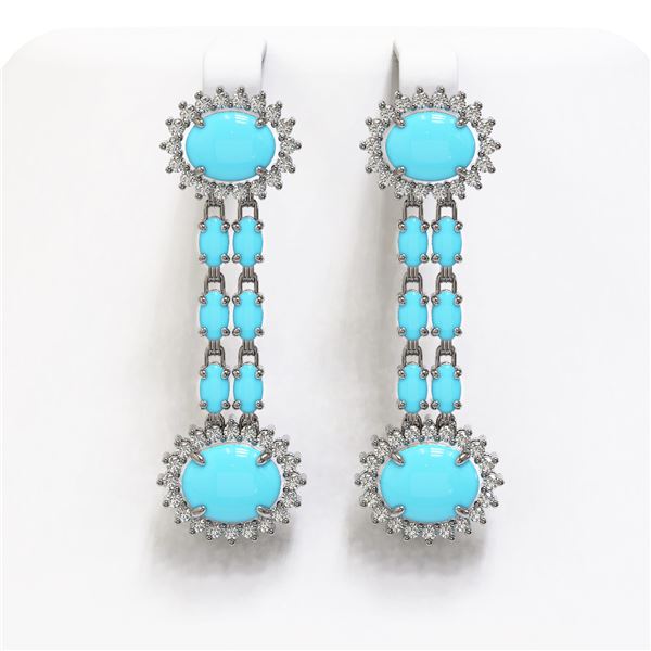 9.94 ctw Turquoise & Diamond Earrings 14K White Gold - REF-172N5F