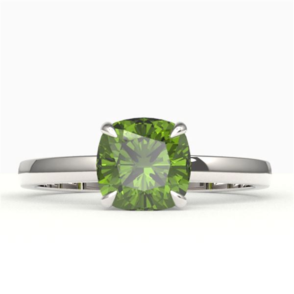 2 ctw Cushion Cut Green Tourmaline Engagment Ring 18k White Gold - REF-32R2K