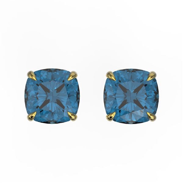 3 ctw Cushion London Blue Topaz Designer Stud Earrings 18k Yellow Gold - REF-21G8W