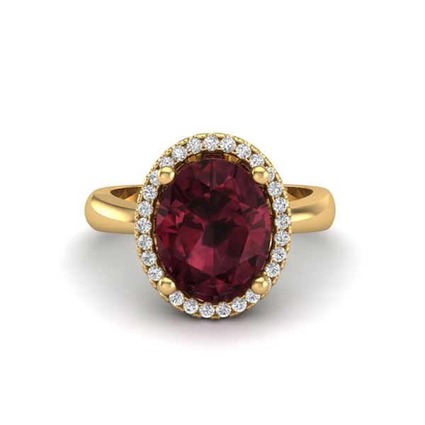 2.50 ctw Garnet & Micro Pave VS/SI Diamond Ring 18k Yellow Gold - REF-38A8N