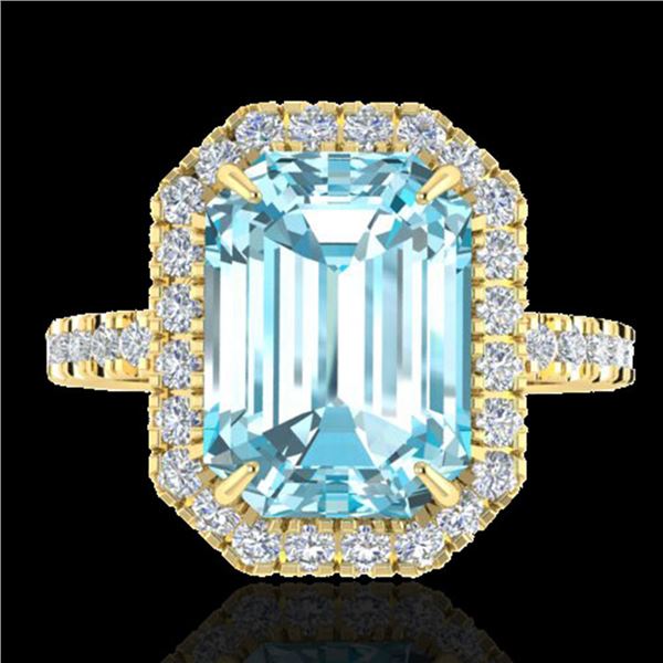 6.03 ctw Sky Blue Topaz & Micro Pave VS/SI Diamond Ring 18k Yellow Gold - REF-47G9W