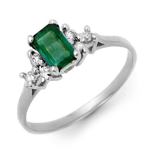 0.74 ctw Emerald & Diamond Ring 18k White Gold - REF-20N8F