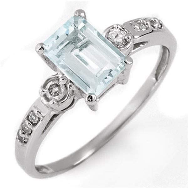 1.20 ctw Aquamarine & Diamond Ring 10k White Gold - REF-18N3F