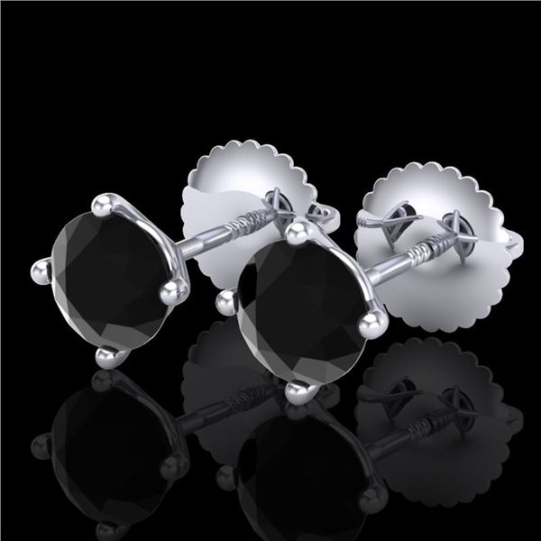 1.01 ctw Fancy Black Diamond Art Deco Stud Earrings 18k White Gold - REF-30M2G