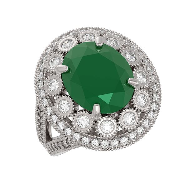 8.76 ctw Certified Emerald & Diamond Victorian Ring 14K White Gold - REF-213M5G