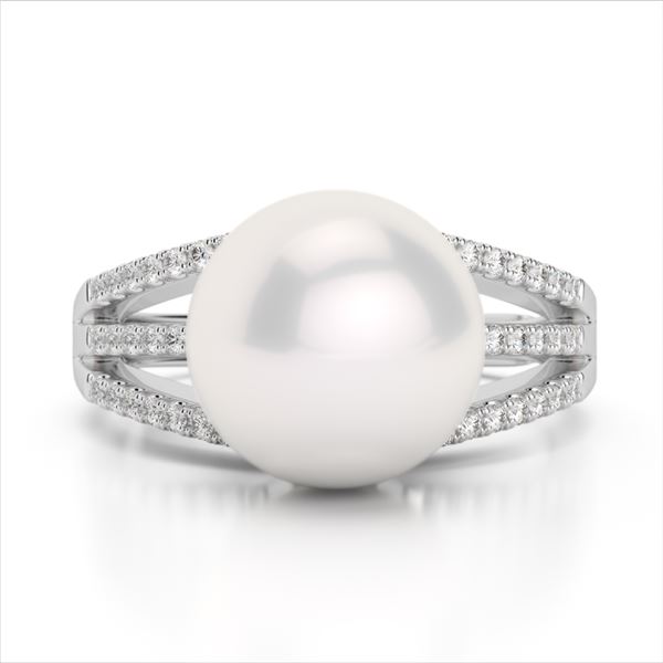 0.30 ctw Micro Pave VS/SI Diamond & Pearl Designer Ring 18k White Gold - REF-39A3N