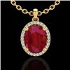 Image 2 : 3 ctw Ruby & Micro Pave VS/SI Diamond Necklace 18k Yellow Gold - REF-45A9N