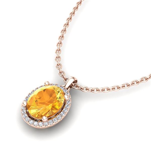 2.50 ctw Citrine & Micro Pave VS/SI Diamond Necklace 14k Rose Gold - REF-29W3H