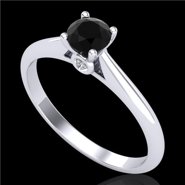 0.4 ctw Fancy Black Diamond Engagment Art Deco Ring 18k White Gold - REF-25A2N