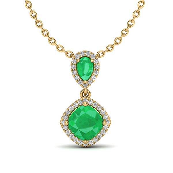 3.50 ctw Emerald & Micro VS/SI Diamond Necklace Designer 10k Yellow Gold - REF-55R2K