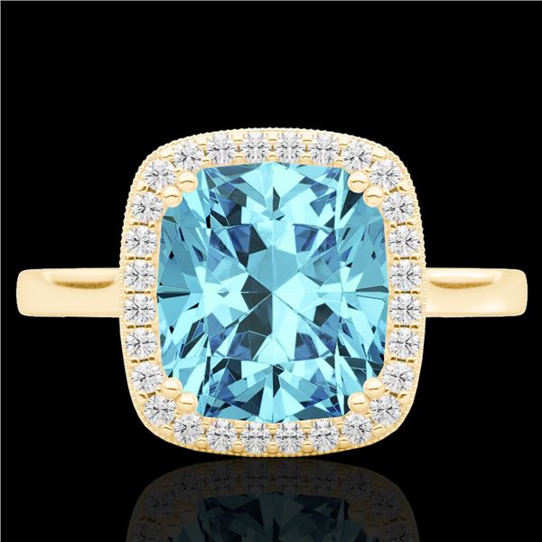 3.50 ctw Sky Blue Topaz & Micro VS/SI Diamond Halo Ring 18k Yellow Gold - REF-37F9M