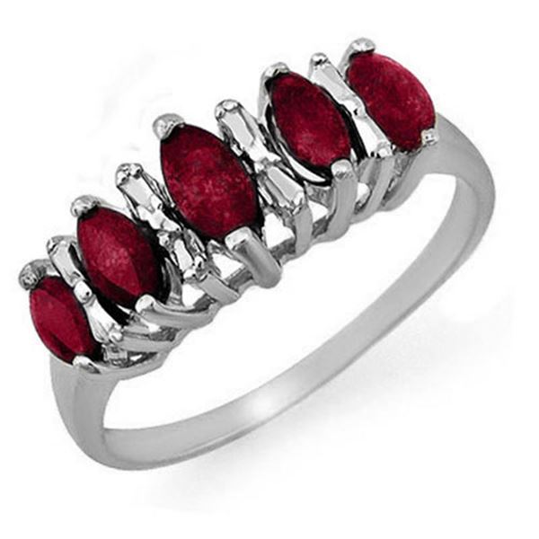 0.88 ctw Ruby Ring 18k White Gold - REF-23N6F