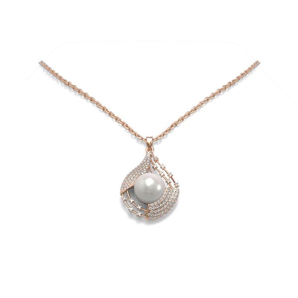 1.15 ctw Diamond & Pearl Necklace 18K Rose Gold - REF-164K8Y