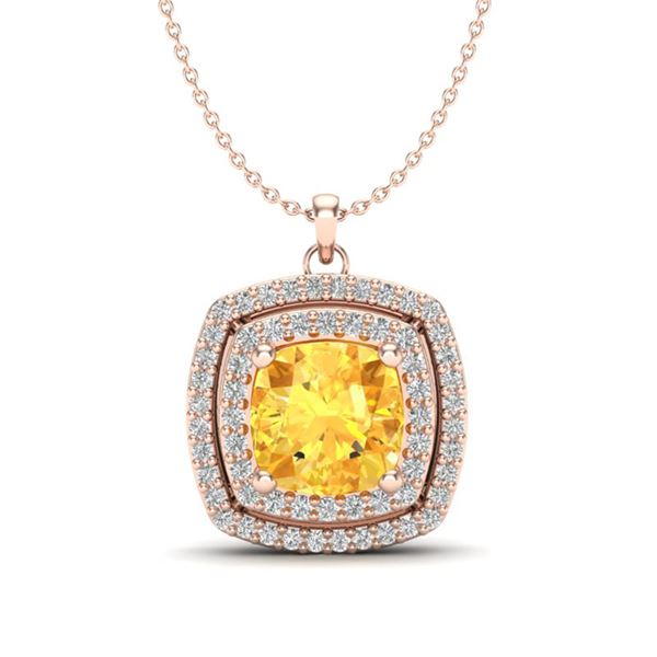 1.77 ctw Citrine & Micro Pave VS/SI Diamond Necklace 14k Rose Gold - REF-38M9G