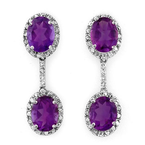 7.10 ctw Amethyst & Diamond Earrings 14k White Gold - REF-41H6R