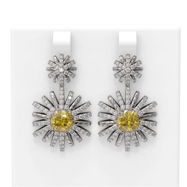 5.28 ctw Canary Citrine & Diamond Earrings 18K White Gold - REF-230X5A