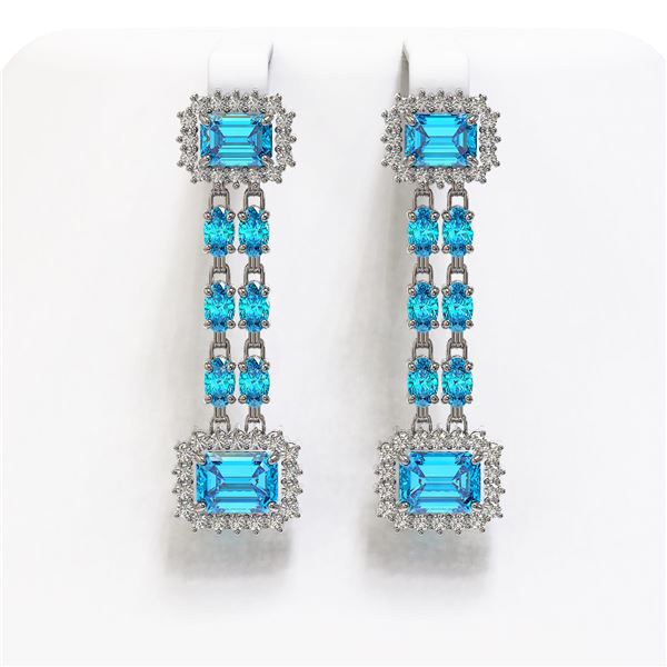 11.04 ctw Swiss Topaz & Diamond Earrings 14K White Gold - REF-194M2G