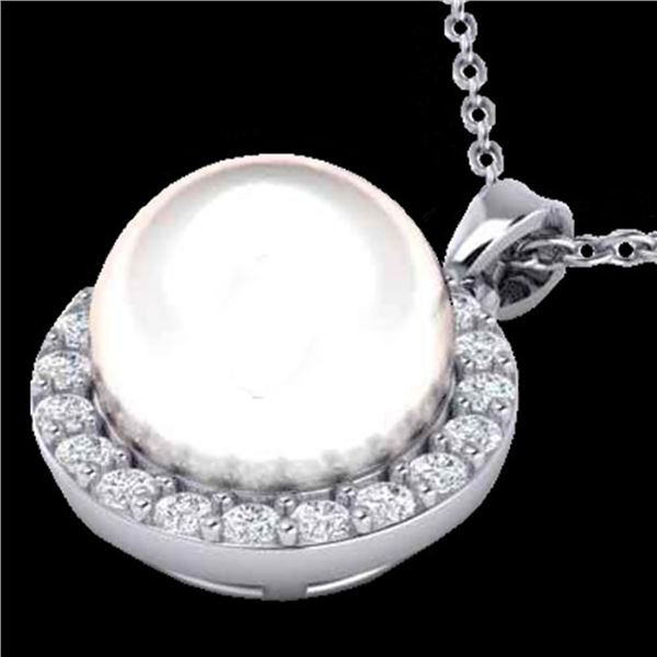 0.25 ctw Micro VS/SI Diamond & White Pearl Necklace 18k White Gold - REF-30W8H