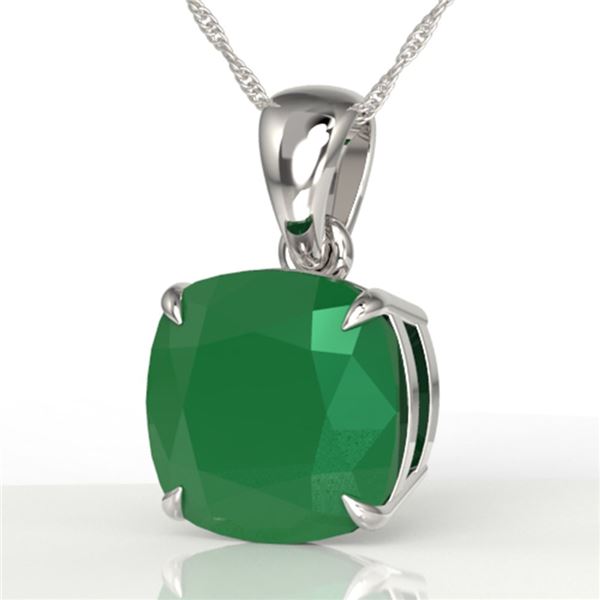 6 ctw Cushion Cut Emerald Designer Solitaire Necklace 18k White Gold - REF-49K3Y