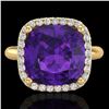 Image 1 : 6 ctw Amethyst & Micro Pave Halo VS/SI Diamond Ring 18k Yellow Gold - REF-44H2R