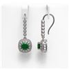 Image 2 : 5.1 ctw Certified Emerald & Diamond Victorian Earrings 14K White Gold - REF-172H8R