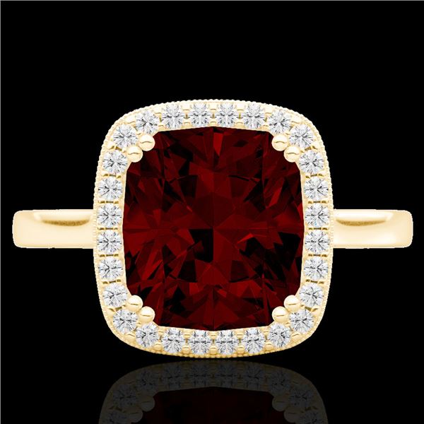 3 ctw Garnet & Micro Pave VS/SI Diamond Certified Ring 18k Yellow Gold - REF-37H6R