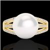 Image 1 : 0.30 ctw Micro Pave VS/SI Diamond & Pearl Designer Ring 18k Yellow Gold - REF-39X3A