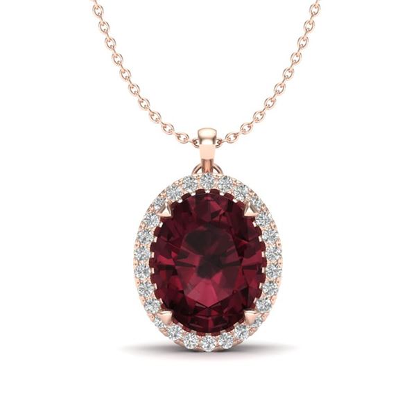 2.75 ctw Garnet & Micro VS/SI Diamond Halo Necklace 14k Rose Gold - REF-28Y9X