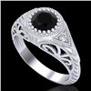 Image 1 : 1.07 ctw Fancy Black Diamond Engagment Art Deco Ring 18k White Gold - REF-56X2A